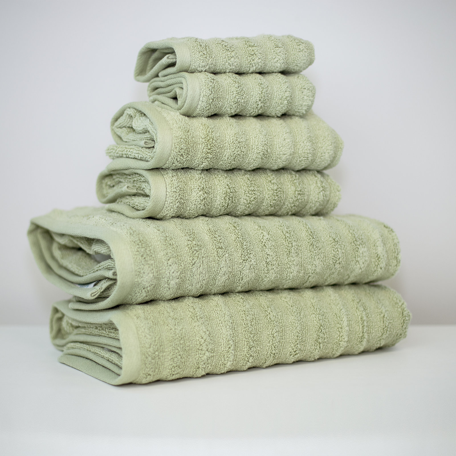 Spa 6-Piece Wavy Combed Cotton Towel Set, Sage