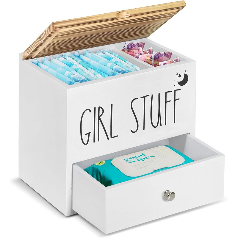 Support pour rangement et décoration de salle de bain, organisateur de produit féminin en bois avec tiroir et couvercle