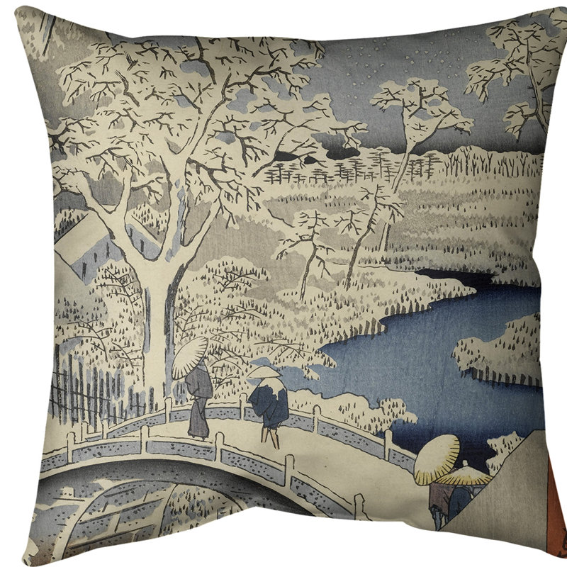 Oreiller avec pont tambour meguro et soleil hill, Blanc / bleu, Duvet synthétique, Polyester filé