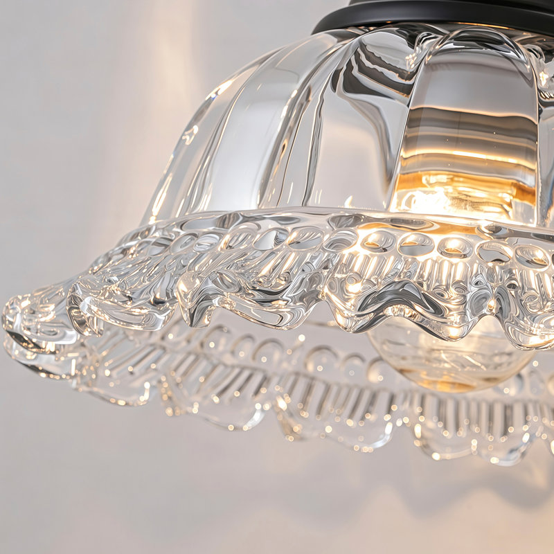 3-Light Vintage Bathroom Vanity Light With Petal-Inspired Glass Shades, Matte Black