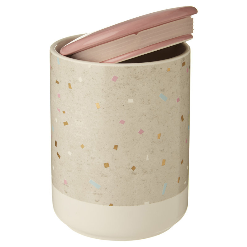 Stoneware Jar, Beige/Pink, 16" H x 11" W x 11" D