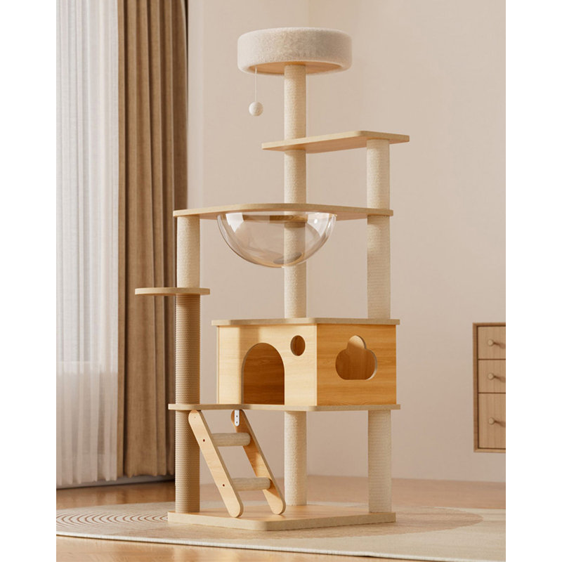 Arbre à chat minimaliste en bois avec sisal, flanelle et capsule pour usage domestique
