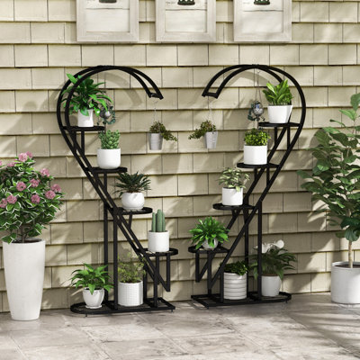 Support à plante à 5 niveaux en métal avec crochets suspendus pour plantes multiples Berniece - blanc
