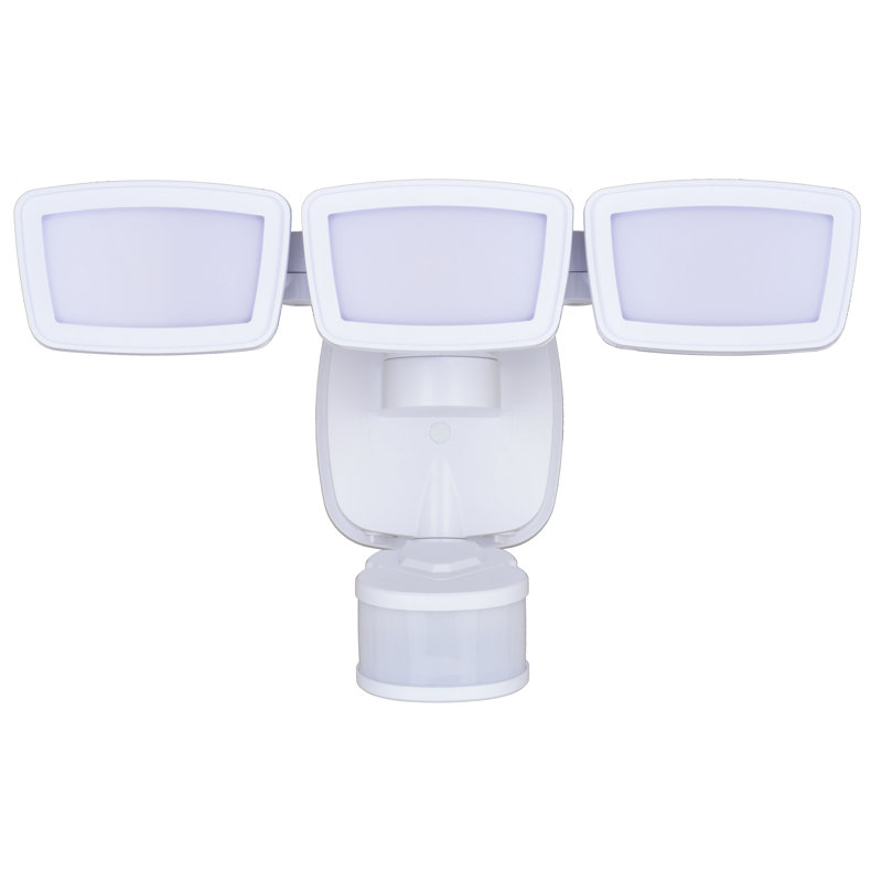 3 - Head LED Hardwired Dusk to Dawn Outdoor Security Flood Light with Motion Sensor and Timer, White