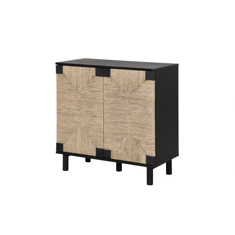 Seagrass 2-Door Accent Cabinet with Wood Frame, Black