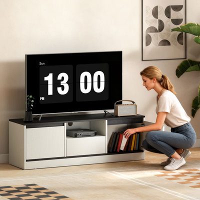 Meuble télé moderne pour téléviseur de 43 à 55 po, console avec rangement, grain de bois blanc délavé