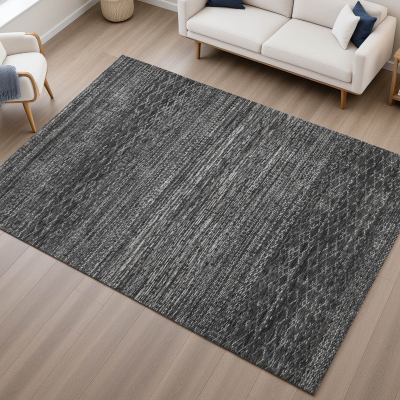 Premium Machine Washable Mayfield AMF2150 Striped Rug, Charcoal, Rectangle 2'6" x 3'10"