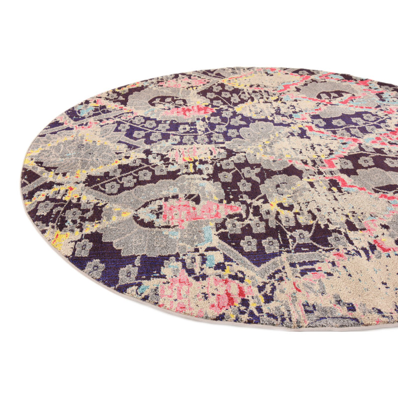 Tapis mauve / rouge Lonniet, Rond 6 pi 1 po