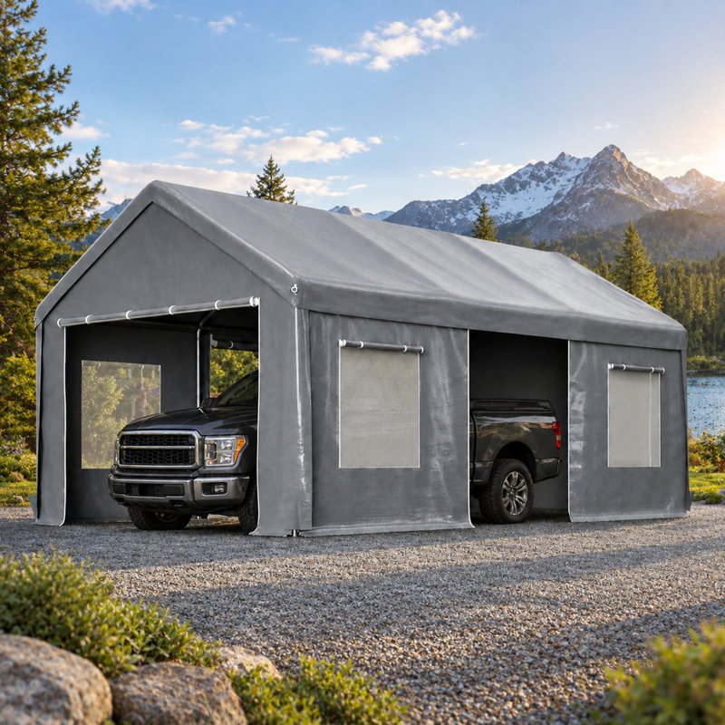 12 X 20 Ft Heavy Duty Carport Canopy Outdoor Garage With Roll-Up Doors And Mesh Windows