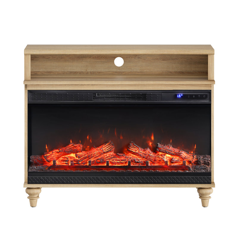 TV Stand With 36" Electric Fireplace For 43 Inch TV, Wood TV Console Table Storage Cabinet For Living Room, Oak
