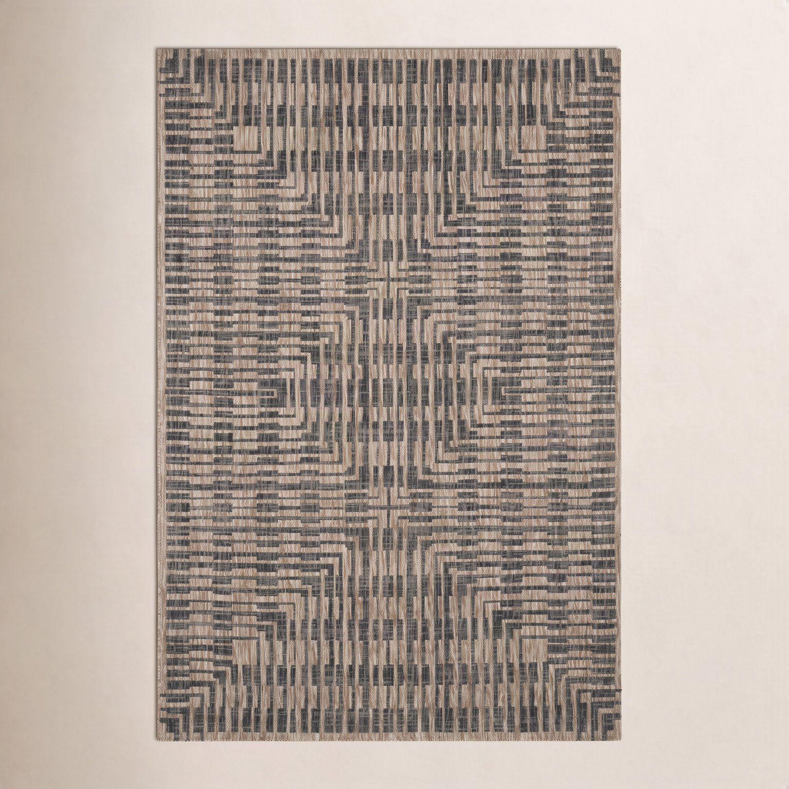 Tiza Brown Black Geometric Outdoor Rug, Rectangle 9'2" x 12'1"