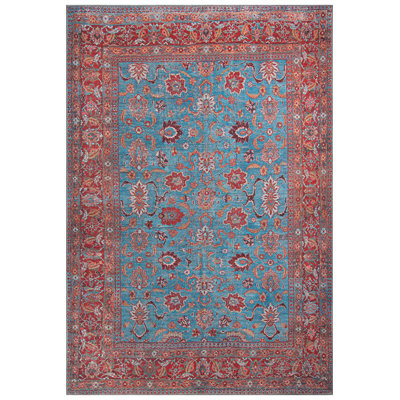 Vintage Patterned Woven Base Decorative Blue Burgundy Carpet