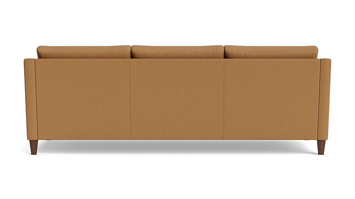 Vera Sofa (95"), Navy, Walnut Finish (Angled)