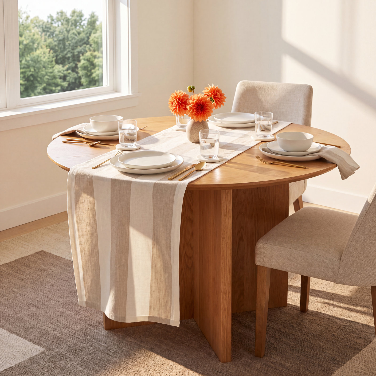 Essential Striped Tablecloth, Ivory/Flax