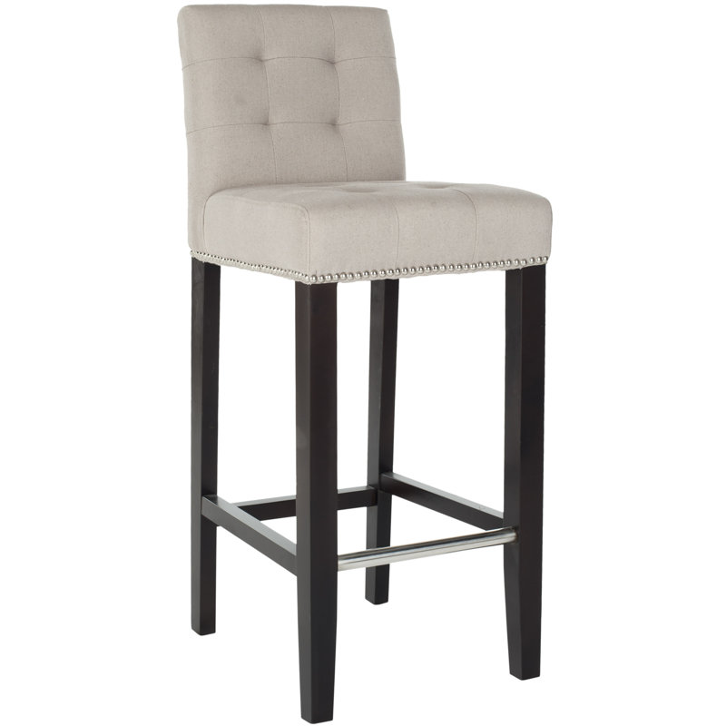 Apoloniusz Upholstered Counter Stool with Solid Wood Frame, Taupe Linen