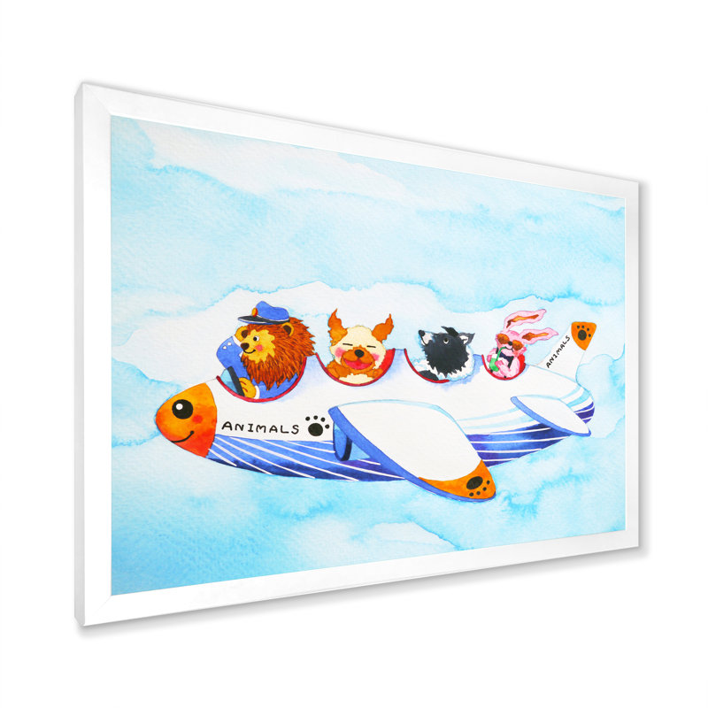 Dessin d'animaux drôles d'animaux sur toile, H 8 po x l 12 po x P 1 po, Cadre de coin blanc fermé