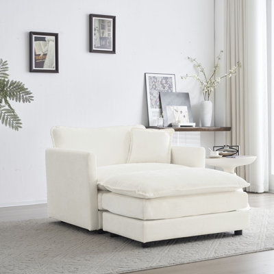 Fauteuil moderne blanc avec revêtement en chenille - pour le salon et la chambre à coucher, chambre à coucher rembourrée avec base en bois massif, fabrication