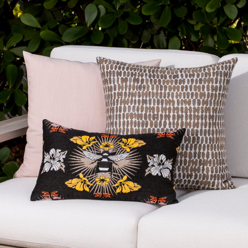 Tropical Bee Outdoor Rectangular Sunbrella® Pillow Cover & Insert, Charcoal