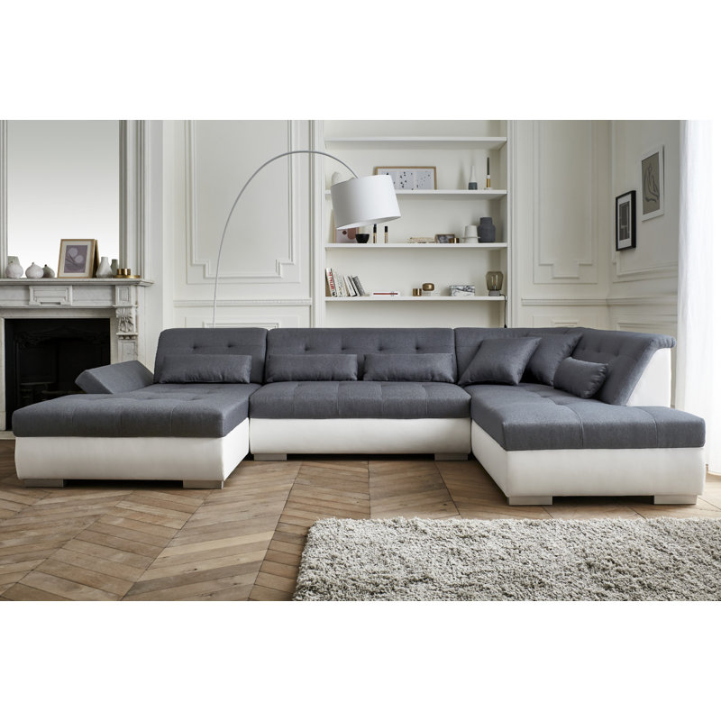 Vermont 7 Seater Corner Sectional, Right Hand Facing, White/Grey