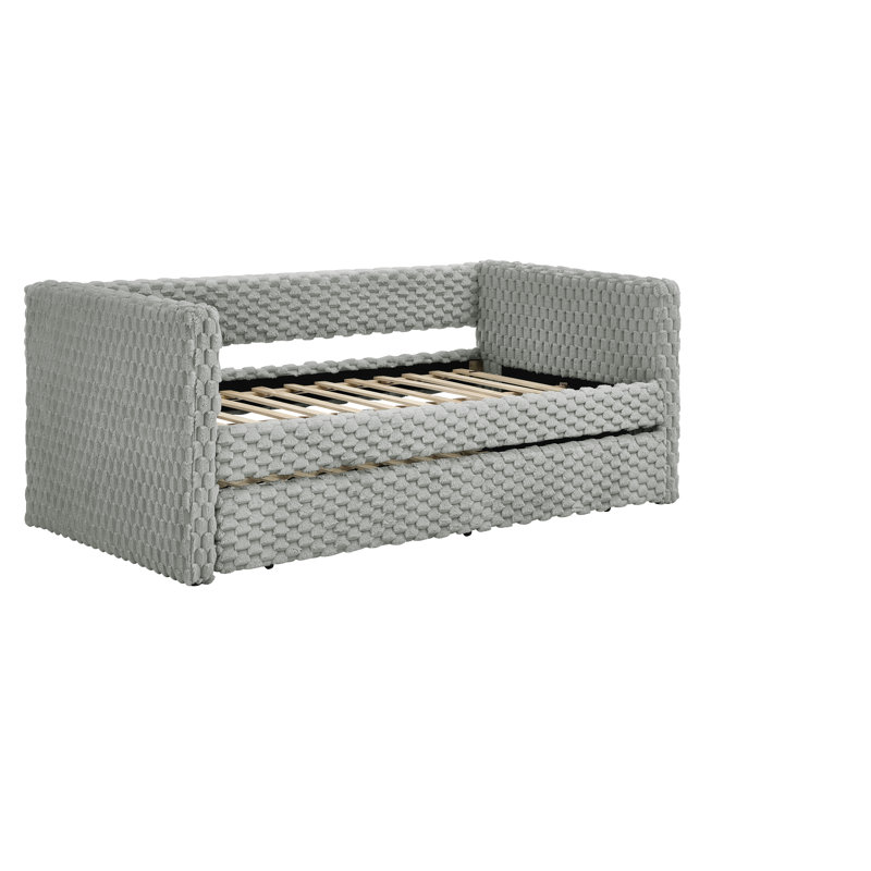 Phillip Modern Upholstered Daybed with Pull-Out Bed & Striped Design, Dark Gray