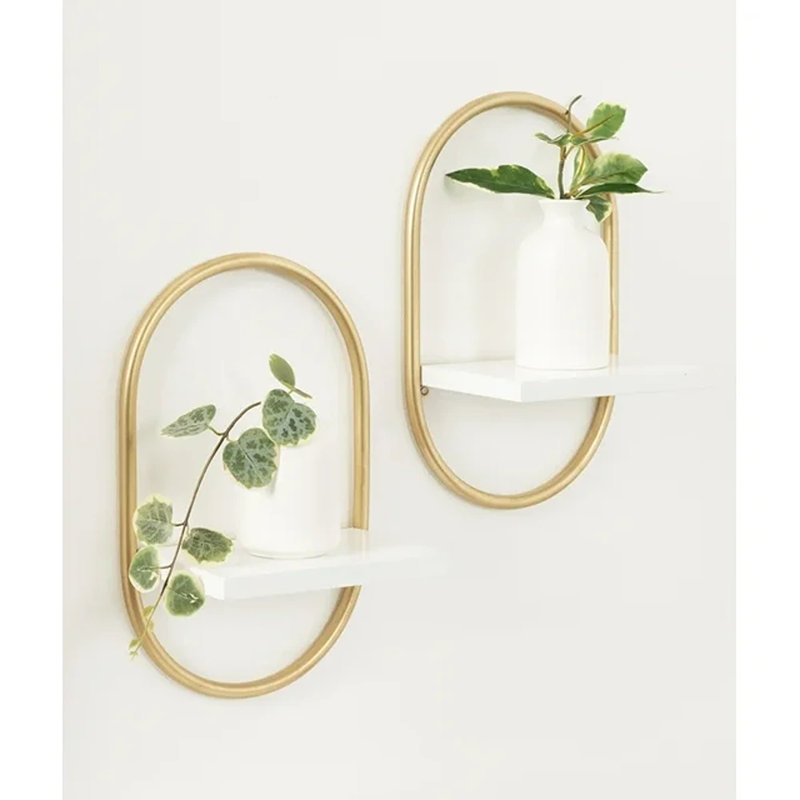 Carlile 2 Piece Oval Bracket Shelf, Gold, White/Gold