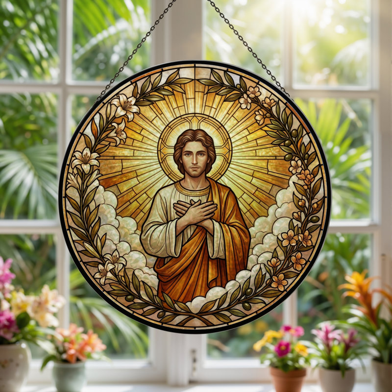 Panneau de vitrail Sacred Heart - 7,8H, H 7,8 po