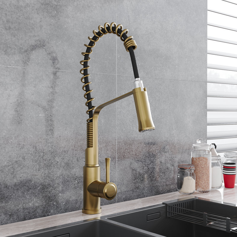 Belfry Kitchen Catawba Pull Down Kitchen Faucet, Brushed Gold
