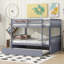 Structure de lit superposé convertible en bois d'hévéa massif gris ardoise double avec échelle gigogne et garde-corps pour la chambre à coucher