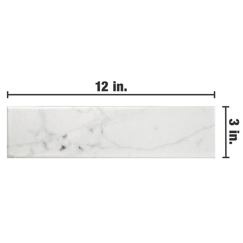 Classico Carrara 3" x 12" Ceramic Stone Look Subway Wall Tile