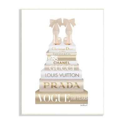 Cream Bow Heels High Fashion Glam Bookstack Wall Plaque Art by Amanda Greenwood