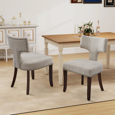 Upholstered T-Shaped Back Dining Chair With Nailhead Trim (Set Of 2)
