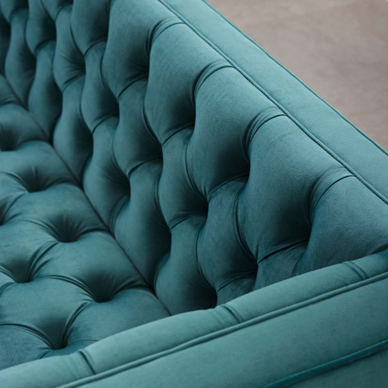 Delight Tufted Button Performance Velvet Sofa, Sea Blue Velvet
