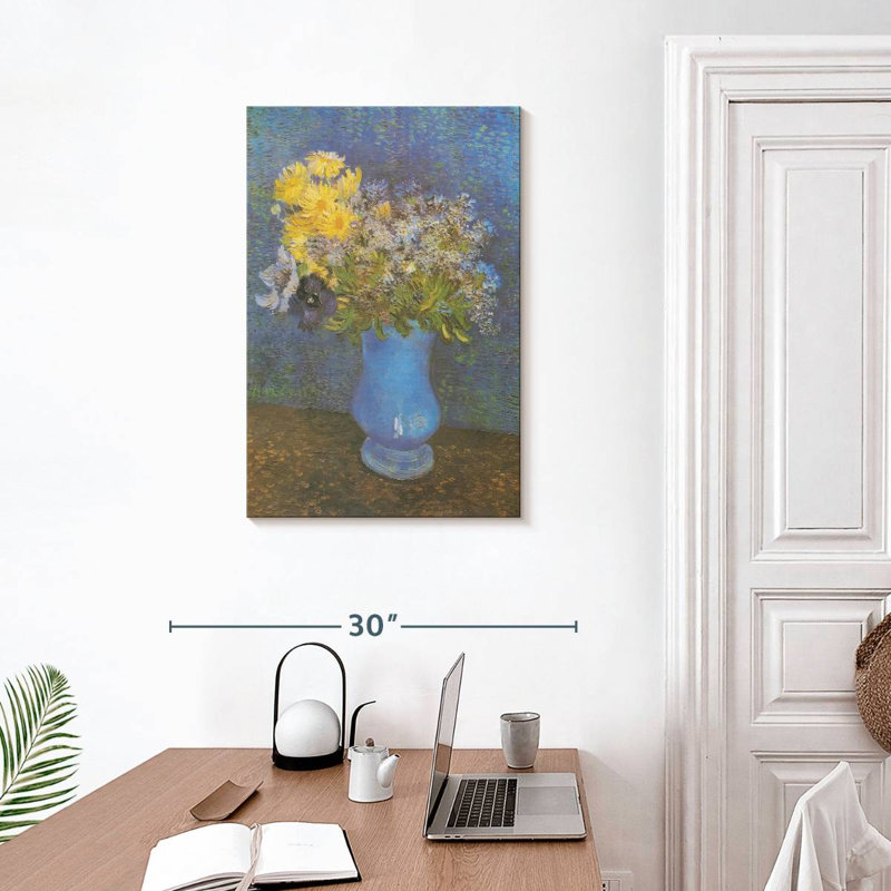 Vase Harnek de marguerites et anémones lilas, H 30 po x l 20 po