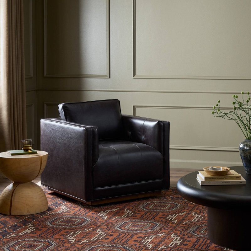 Kiera Swivel Chair, Sonoma Black Genuine Leather