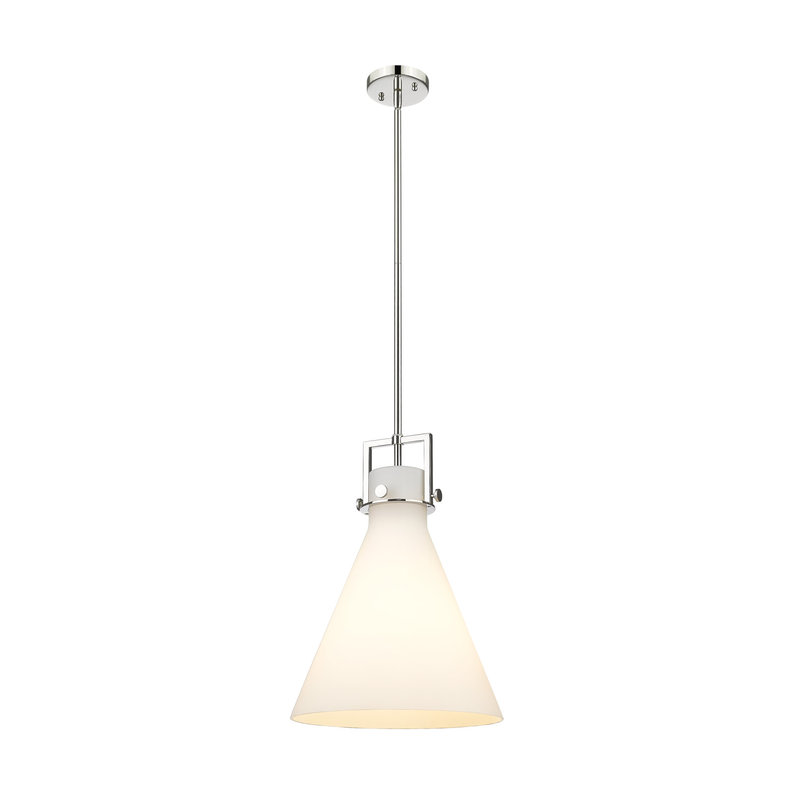 Coterie Single Light Glass Dimmable Pendant, 19.13" H x 14" W x 14" D, Matte White, Polished Nickel