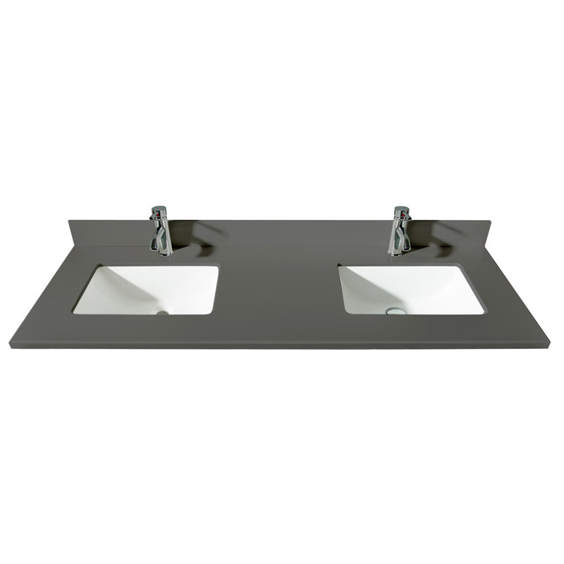 Ensemble de meuble-lavabo double 63 po avec miroir UGashik, Gris calypso, Blanc