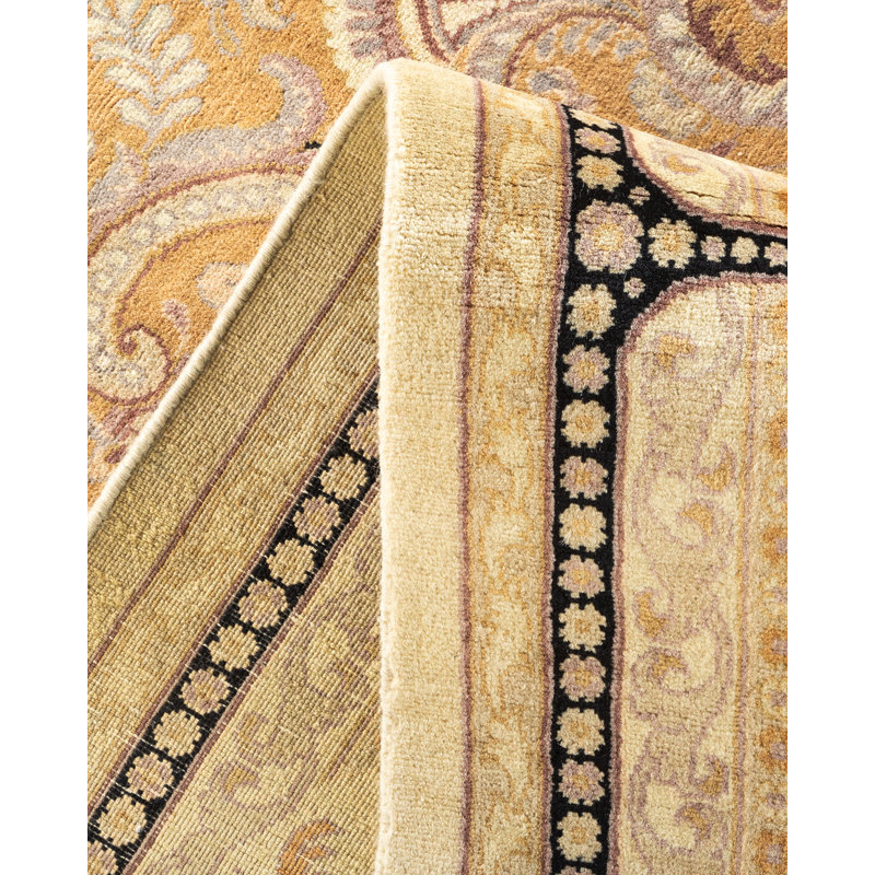 Tapis unique noué à la main de 9 pi 1 po x 12 pi 4 po sable / noir / mauve Hayner
