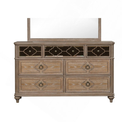 Simple Contemporary 1Pc Dresser Rustic Oak Veneer Solid Wood English Back Dovetail Drawers Bedroom Furniture Front Mirror Panel