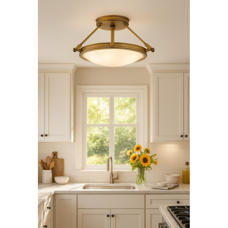 Collier Semi-Flush Mount Ceiling Light - Heritage Brass, 9.25"H x 15.25"W x 15.25"D, Heritage Brass, Incandescent