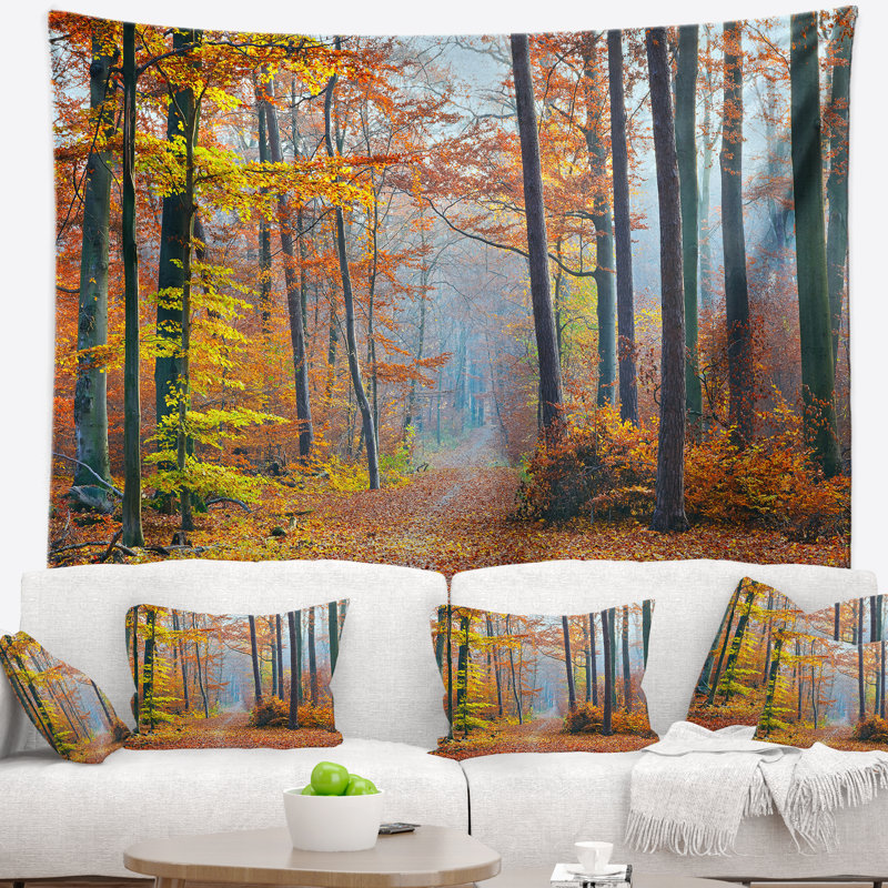 Tapisserie de chute de bois orange vert Landscape, H 32 po x l 39 po