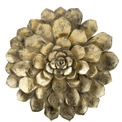 Ornamental Succulent Wall Plaque - 98% Resin, 2% Metal, 10.2x2.4x10.2 Inches, 3.6lbs, Golden Finish For Home & Office Stylish With Accent