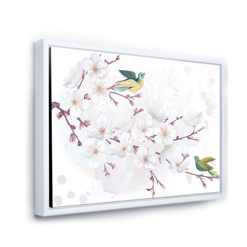 Cerisier en fleurs - Impression sur toile, Cadre blanc, H 24 po x l 32 po x P 1 po