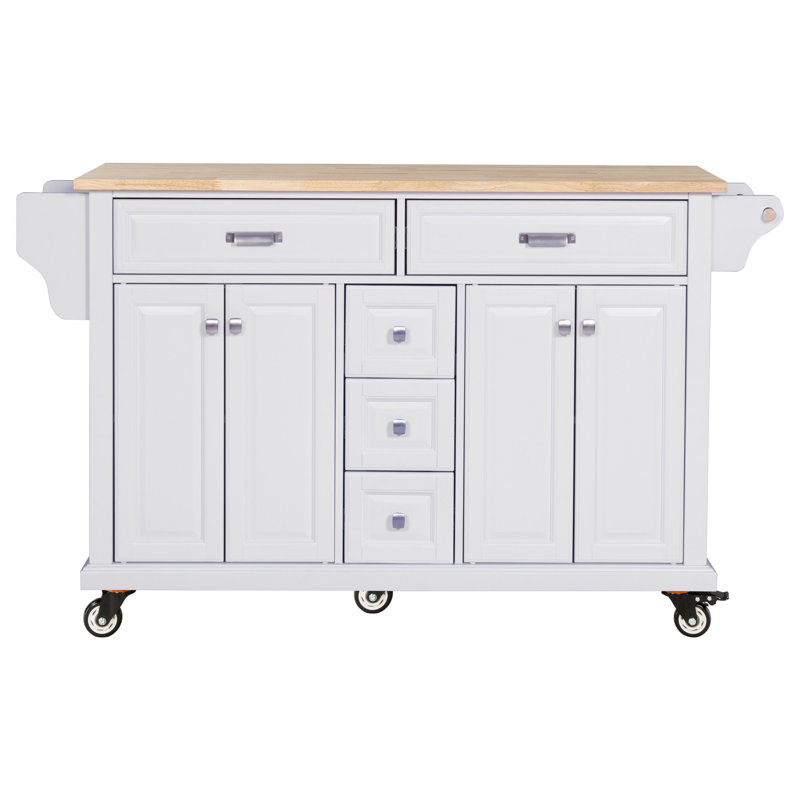 Kitchen Island With Rubber Wood Countertop, White