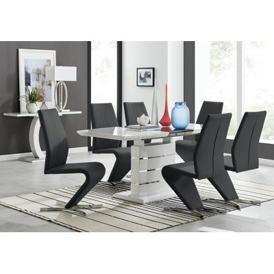 Renato 120Cm High Gloss Extending Dining Table And 6 Black Eubanks Chairs