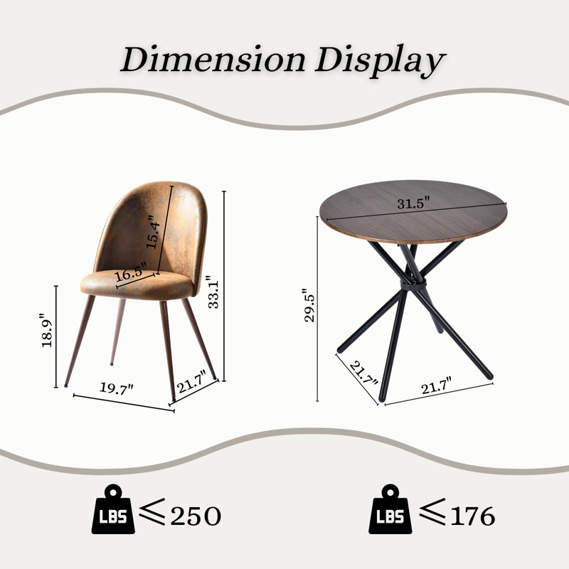 Maycel 3-Pieces Dining Table Set Round Table Top Upholstered Chairs Perfect for Small Kitchen Dining Room Spaces Apartments Breakfast Nooks Office Reception Room