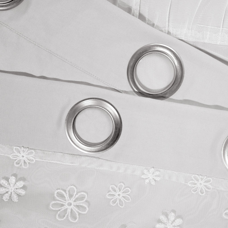 Dylin Flower Embroidery Window Curtain Panel, Light Gray