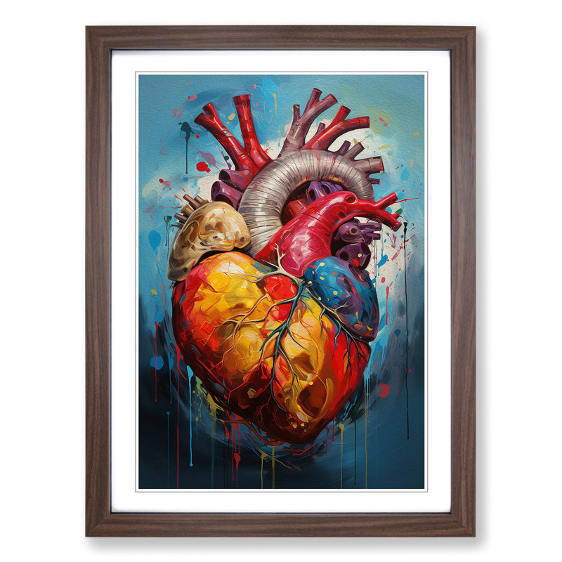 Anatomical Heart Action Painting - Framed Print, Walnut Framed, 64cm H x 46cm W