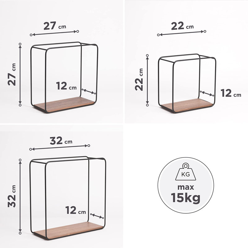 Amandip 3 Piece Square Floating Shelf, Walnut