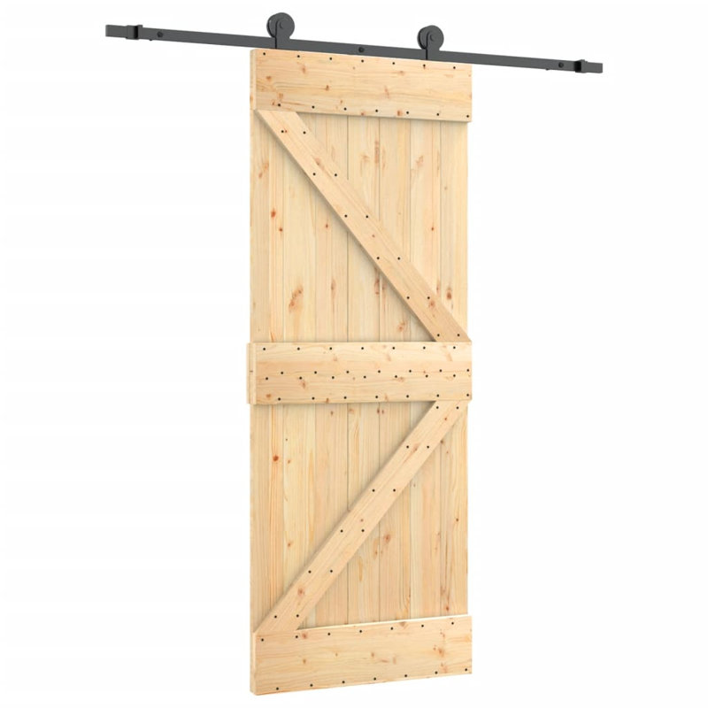 Vidaxl Sliding Door With Hardware Set Solid Wood Pine, 33.5" x 82.7"