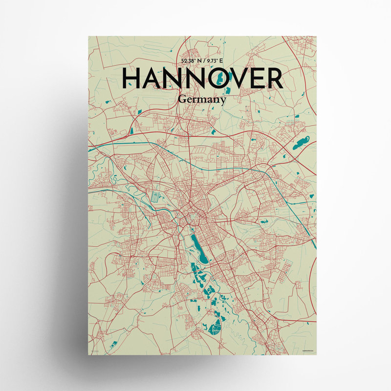 Hannover City Map In Tricolour - No Frame Print, 27.6cm H x 19.7cm W x 0.05cm D